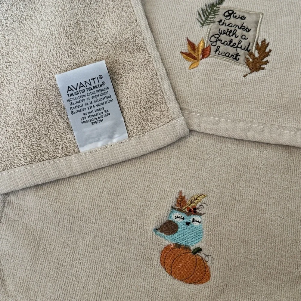 Avanti‎ Thanksgiving Hand Towels Embroidered Cotton Set of 3